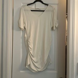 Soft surroundings cream gathered ruched sides short sleeve blouse stretch XL